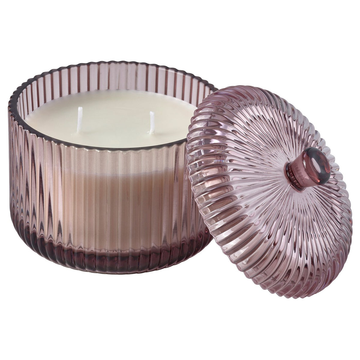 SNÖSISKA scented candle/glass w lid/2 wicks, Tonka and orange blossom pale pink, 20 hr