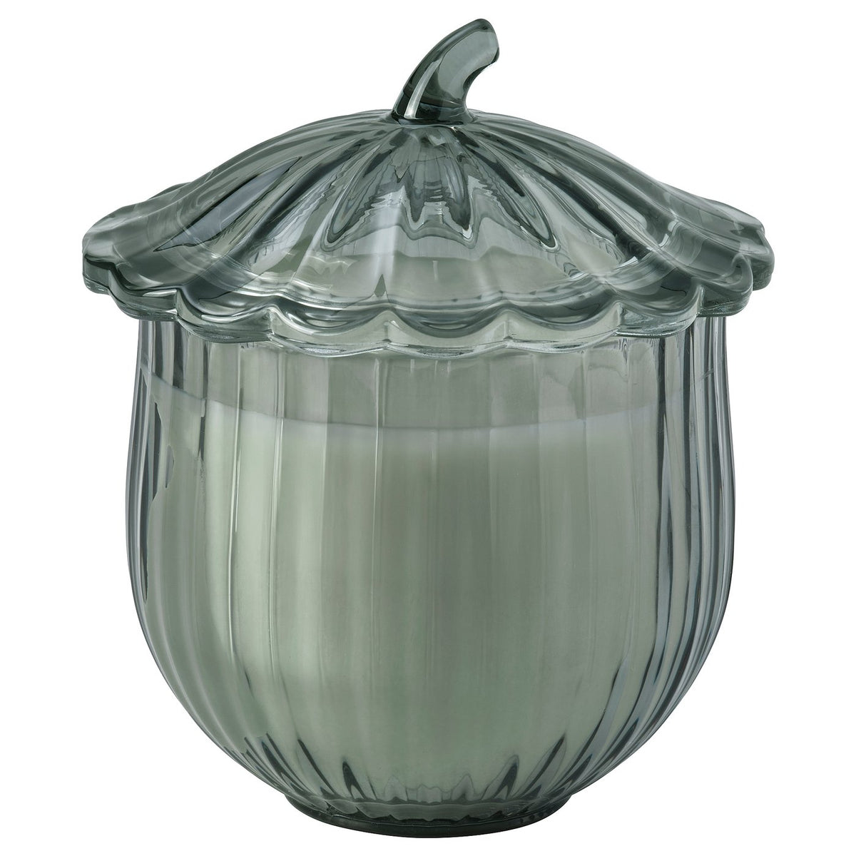 SNÖSISKA scented candle in glass with lid, Cinnamon and warm wood dark grey-green, 40 hr