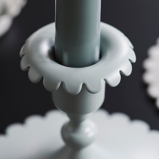 SNÖSISKA candlestick, pale grey-green, 9 cm