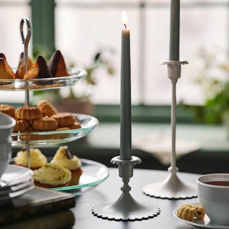 SNÖSISKA candlestick, pale grey-green, 9 cm
