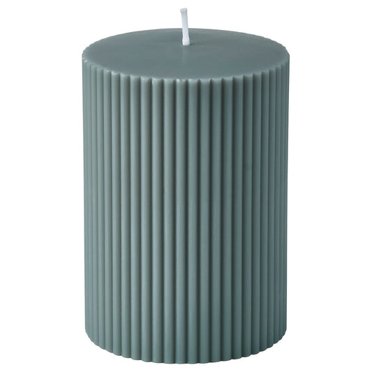 SNÖSISKA unscented pillar candle, dark grey-green, 10 cm
