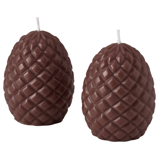 SNÖSISKA unscented pillar candle, cone/brown, 8 cm, 2 pack