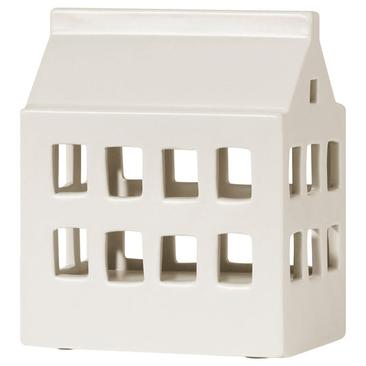 SNÖSISKA LED table decoration, battery-operated house/ceramic white, 16 cm