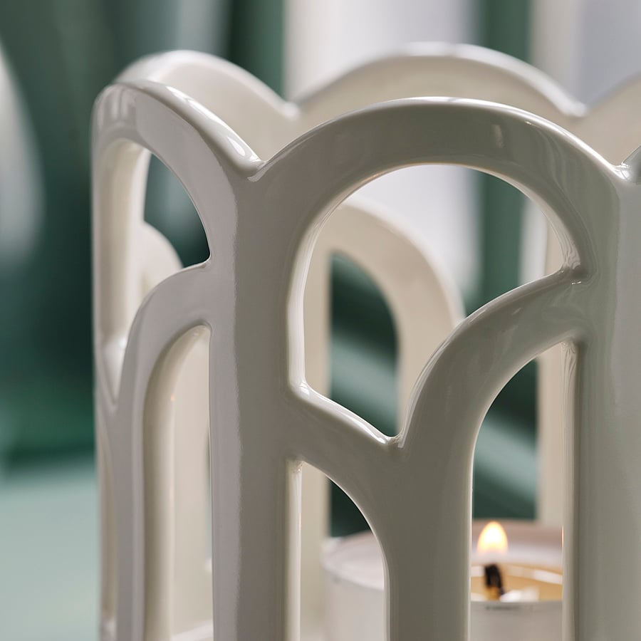 SNÖSISKA candle holder, off-white, 11 cm