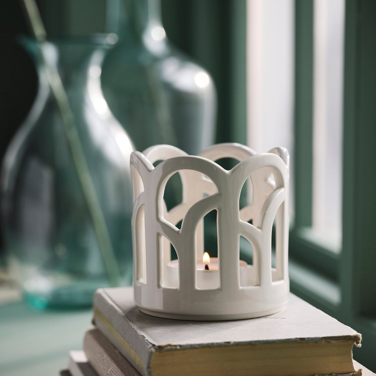 SNÖSISKA candle holder, off-white, 11 cm