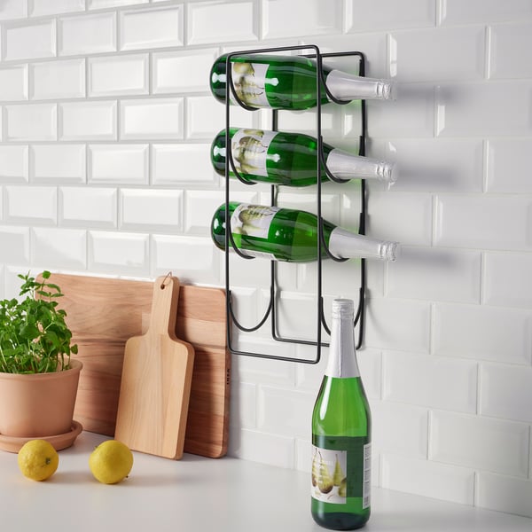 SNÖSPIRA 4-bottle wine rack, black, 16x45x13 cm