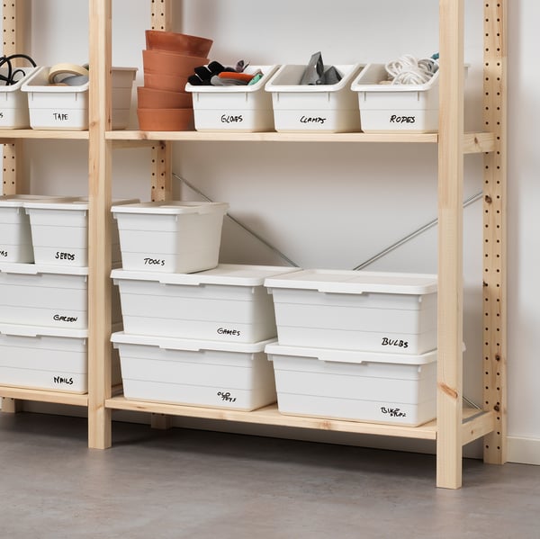SOCKERBIT box with lid, white, 38x25x15 cm