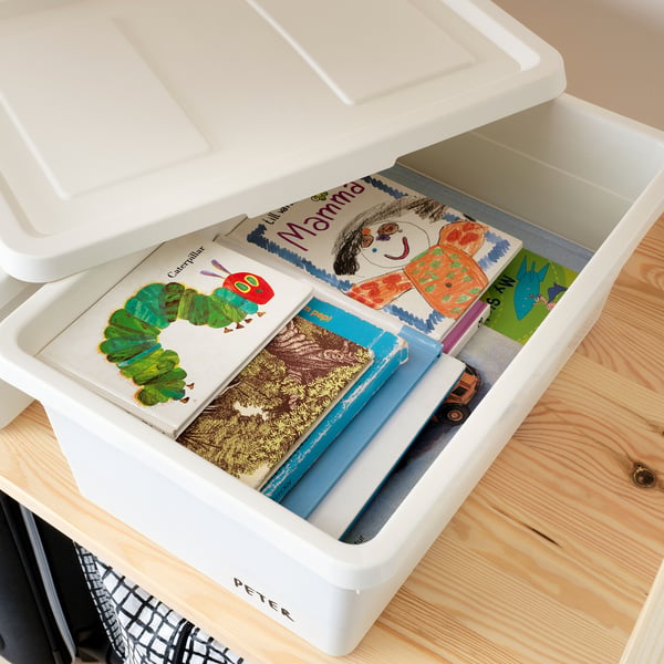 SOCKERBIT box with lid, white, 38x25x15 cm