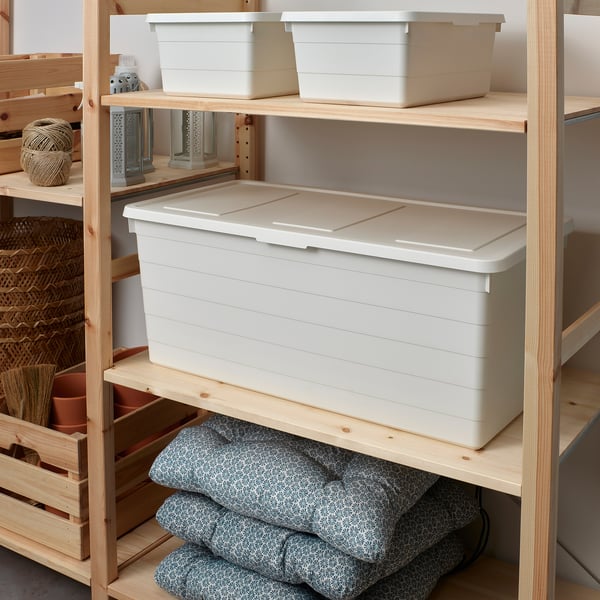 SOCKERBIT storage box with lid, white, 38x76x30 cm