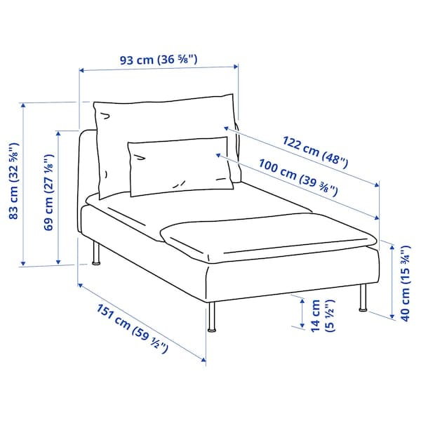 Ikea SÖDERHAMN - Chaise-longue, Hillared dark blue ,