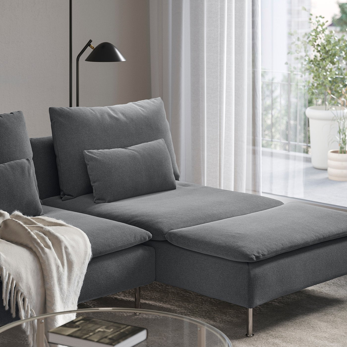 SÖDERHAMN chaise longue, Johanneshov dark grey, 93x83x151 cm