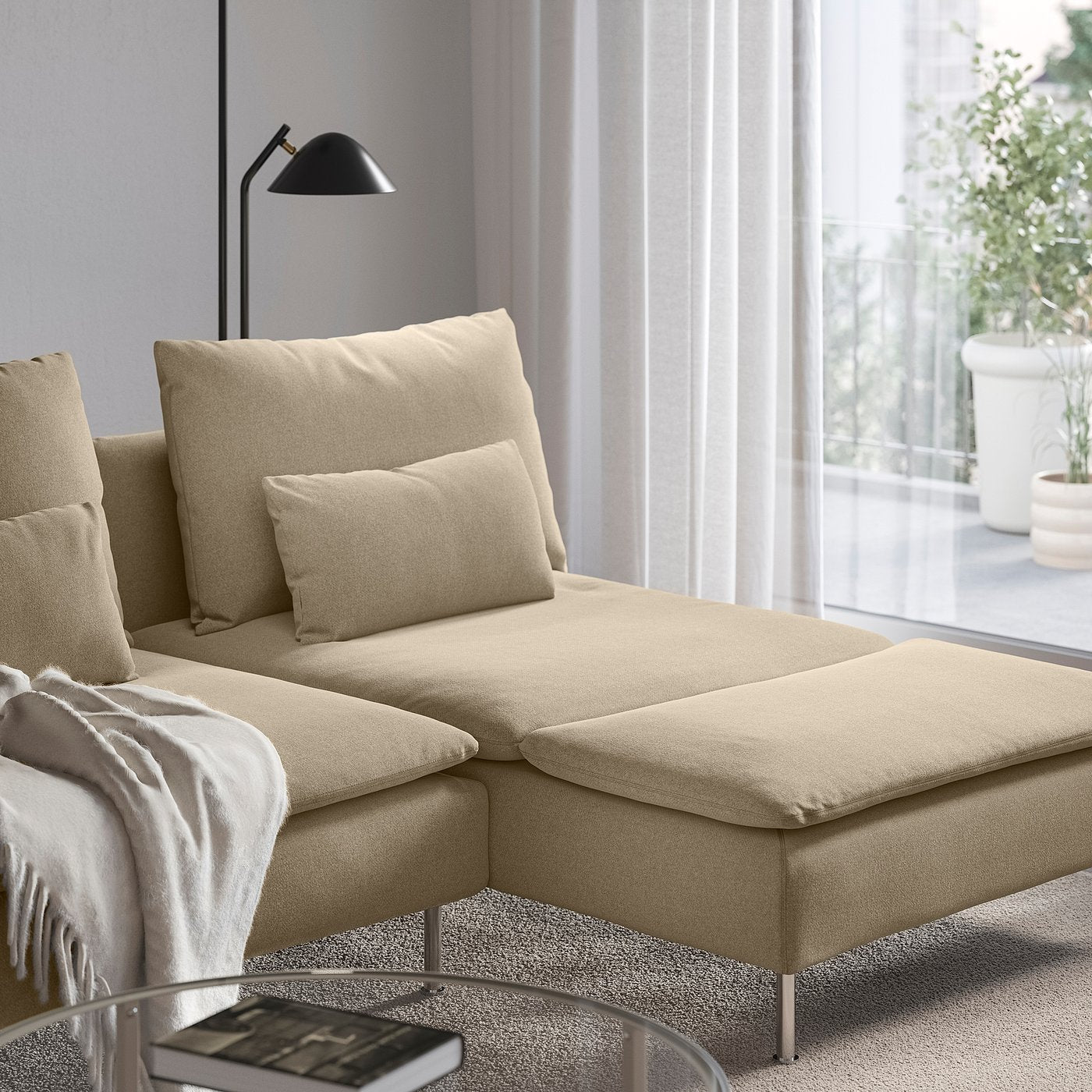 SÖDERHAMN chaise longue, Johanneshov brown-beige, 93x83x151 cm