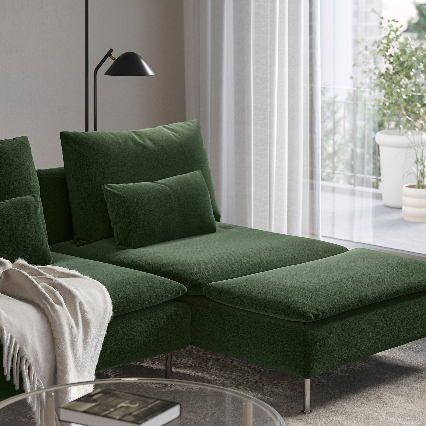 SÖDERHAMN chaise longue, Johanneshov dark green, 93x83x151 cm