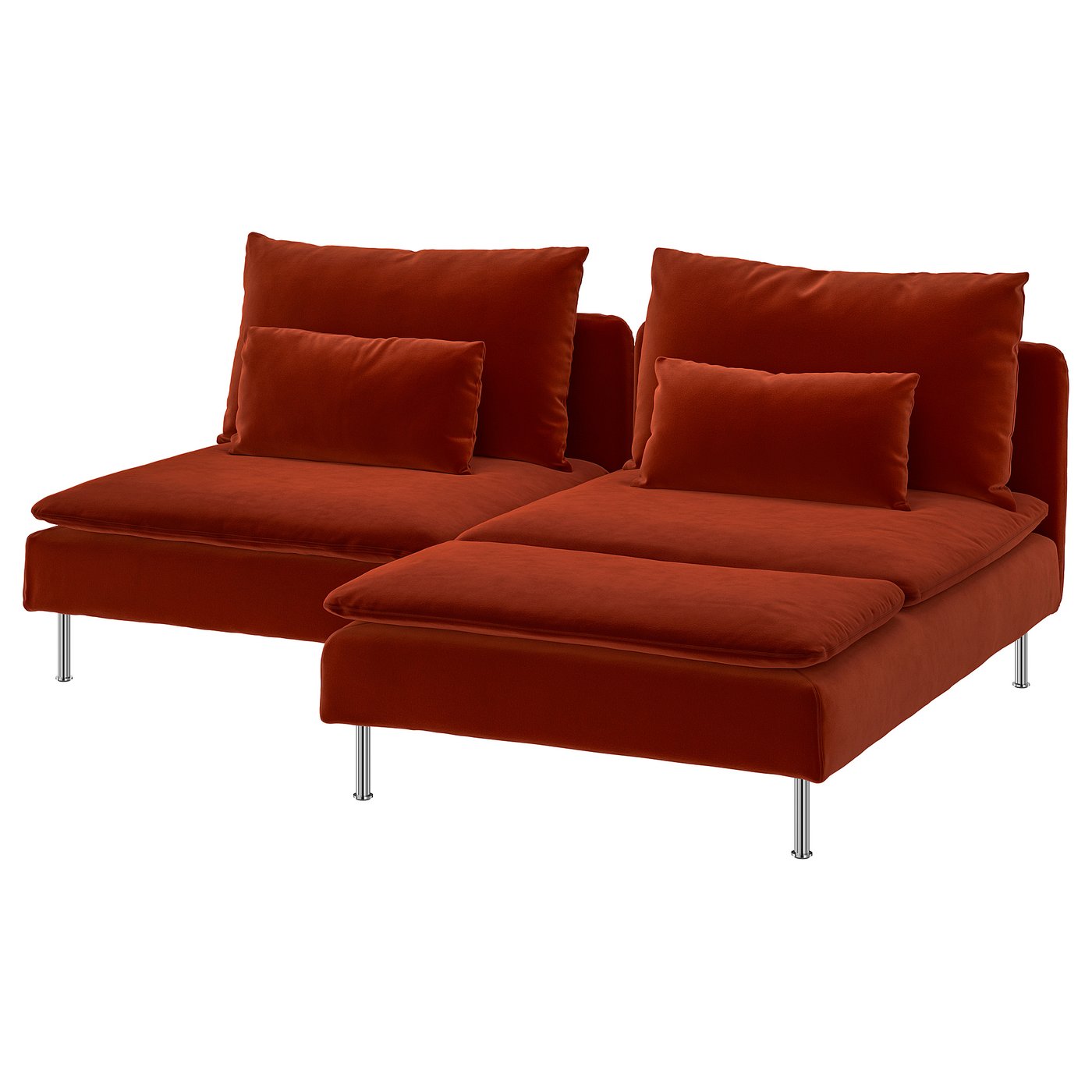 SÖDERHAMN 2-seat sofa with chaise longue, Alhamn deep orange-red, 186 cm