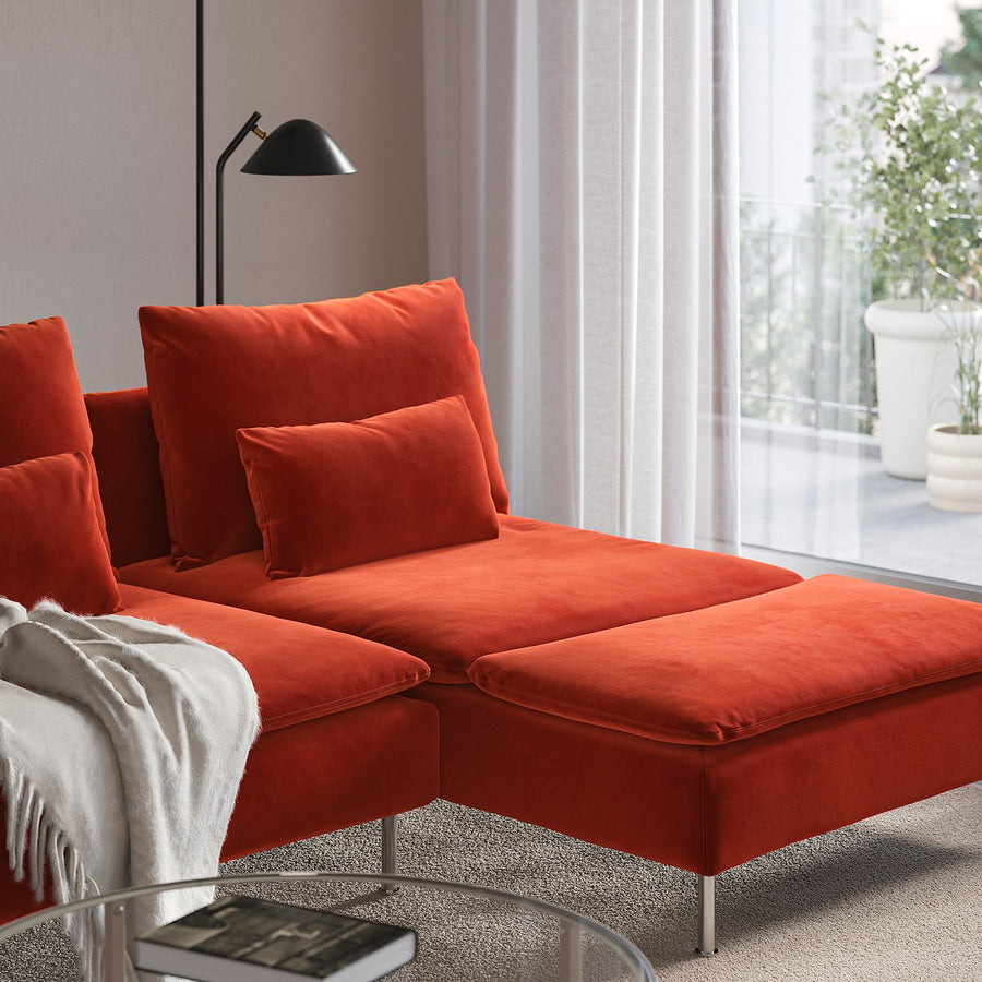 SÖDERHAMN 2-seat sofa, with chaise longue with armrest/Alhamn deep orange-red, 192 cm