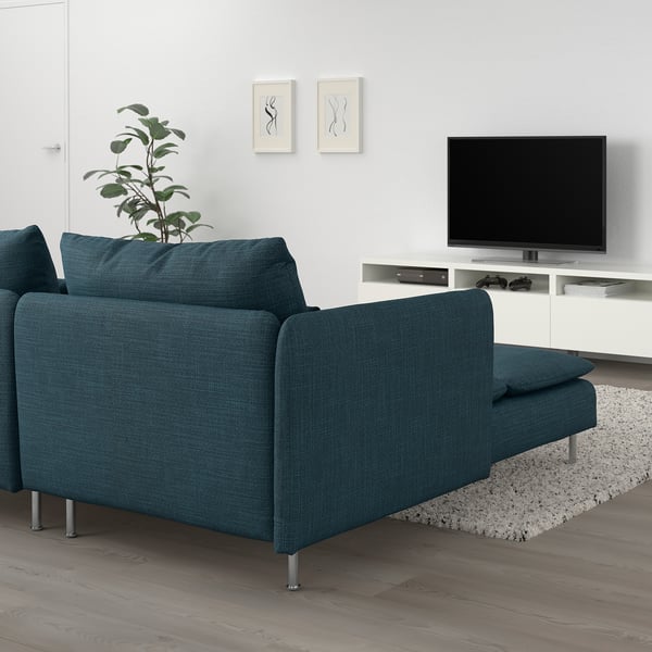SÖDERHAMN - 2-seater sofa with chaise-longue and armrest/Hillared dark blue ,