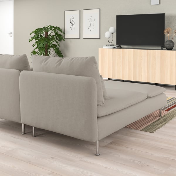 SÖDERHAMN 2-seat sofa with chaise longue, Fridtuna light beige, 186x14x99 cm