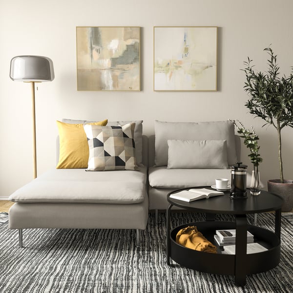SÖDERHAMN 2-seat sofa with chaise longue, Fridtuna light beige, 186 cm
