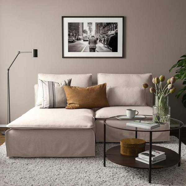 SÖDERHAMN 2-seat sofa with chaise longue, Gransel natural, 186 cm
