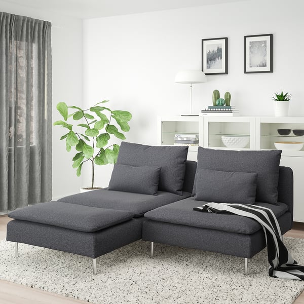 SÖDERHAMN 2-seat sofa with chaise longue, Gunnared medium grey, 186x14x99 cm