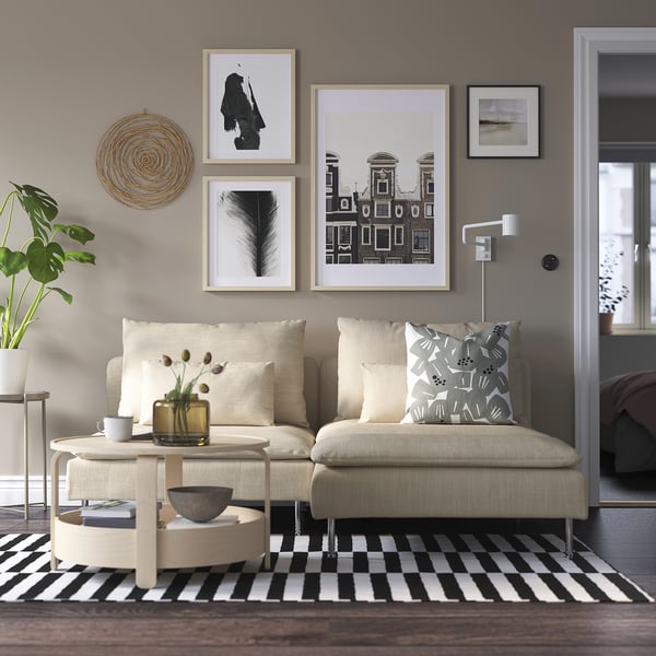 SÖDERHAMN 2-seat sofa with chaise longue, Hillared beige, 186 cm