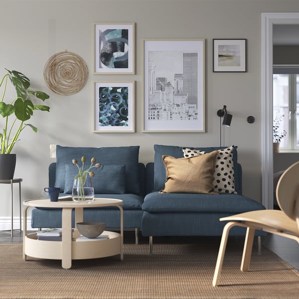SÖDERHAMN 2-seat sofa with chaise longue, Hillared dark blue, 186 cm