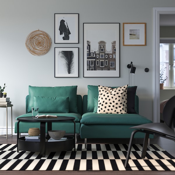 SÖDERHAMN - 2-seater sofa with chaise-longue, Kelinge grey-turquoise