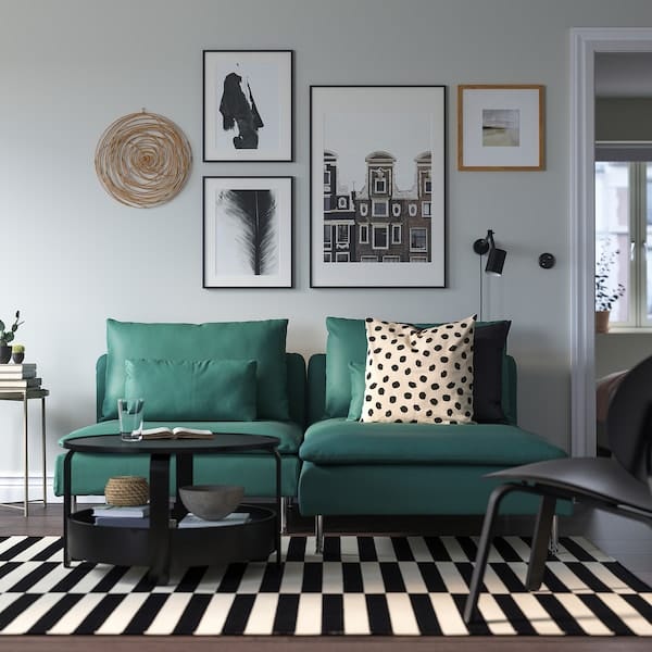 Ikea SÖDERHAMN - 2-seater sofa with chaise-longue, Kelinge grey-turquoise