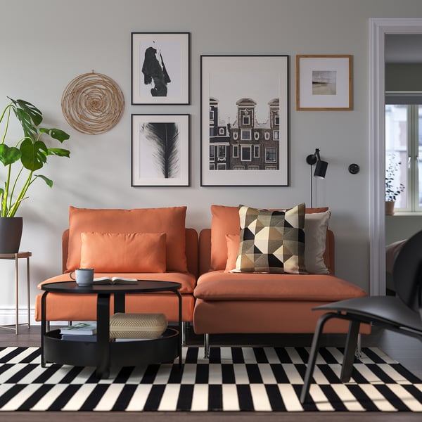 SÖDERHAMN 2-seat sofa with chaise longue, Kelinge rust, 186 cm