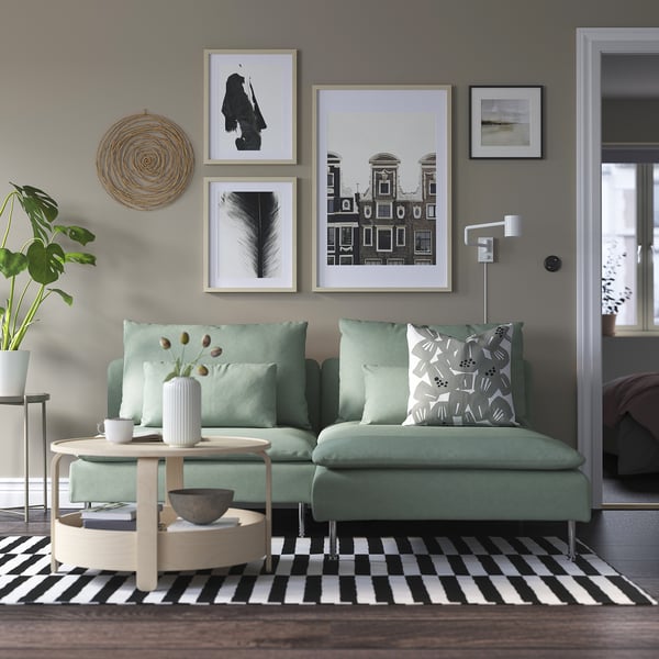 SÖDERHAMN 2-seat sofa with chaise longue, Tallmyra light green, 186 cm