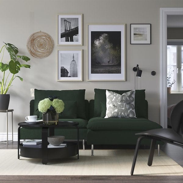 Ikea SÖDERHAMN - 2-seater sofa with chaise-longue, Tallmyra dark green