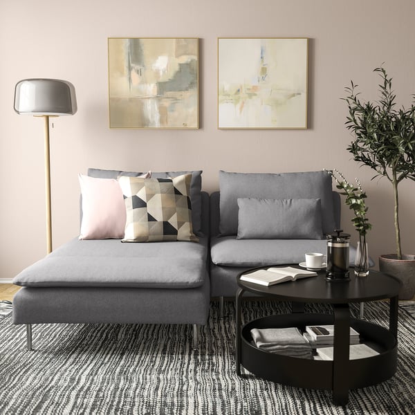 SÖDERHAMN 2-seat sofa with chaise longue, Tonerud grey, 186 cm