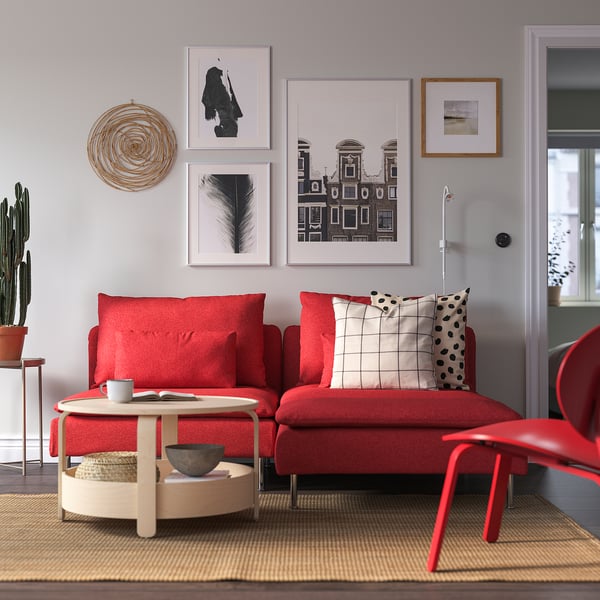 SÖDERHAMN - 2-seater sofa with chaise-longue, Tonerud red