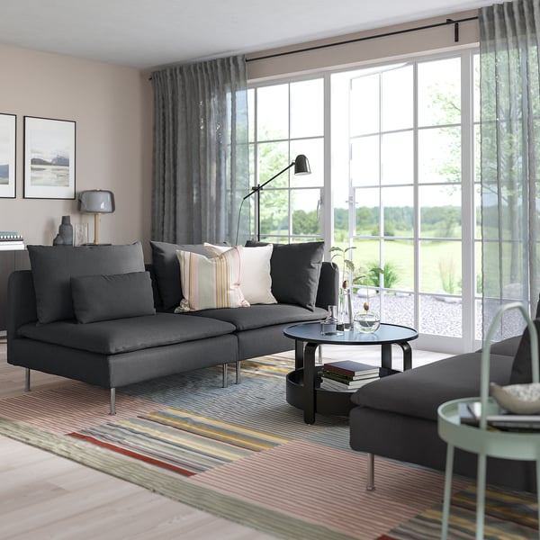 SÖDERHAMN 3-seat sofa, with open end/Fridtuna dark grey, 192 cm