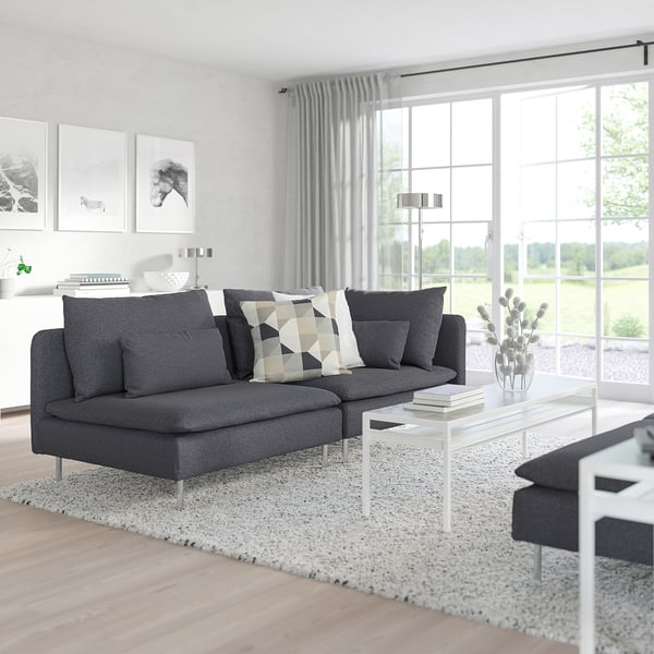 SÖDERHAMN 3-seat sofa, with open end/Gunnared medium grey, 6x14x99 cm