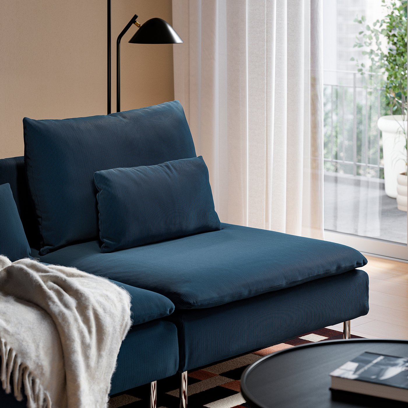 SÖDERHAMN 3-seat sofa, with open end/Kelinge dark blue, 192 cm