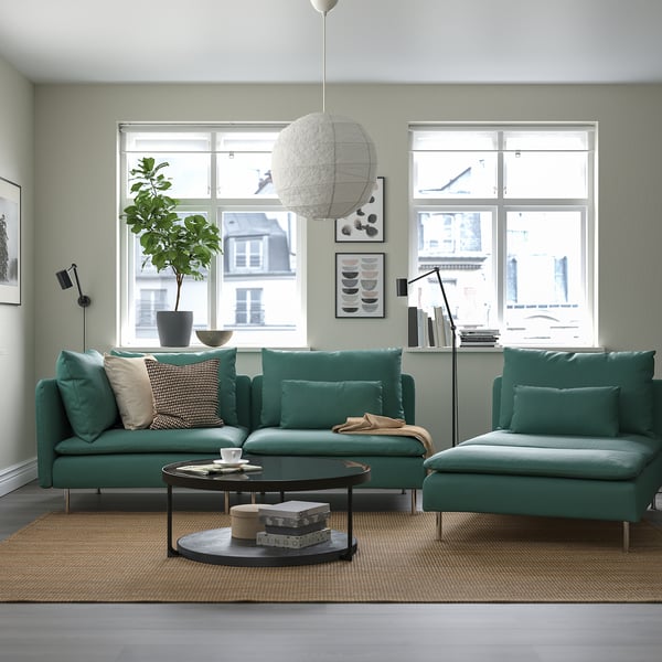 SÖDERHAMN 3-seat sofa, with open end/Kelinge grey-turquoise, 192 cm