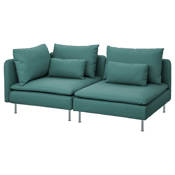 SÖDERHAMN 3-seat sofa, with open end/Kelinge grey-turquoise, 192 cm