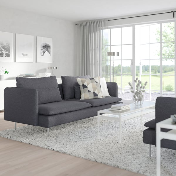 SÖDERHAMN 3-seat sofa, Gunnared medium grey, 186x14x99 cm