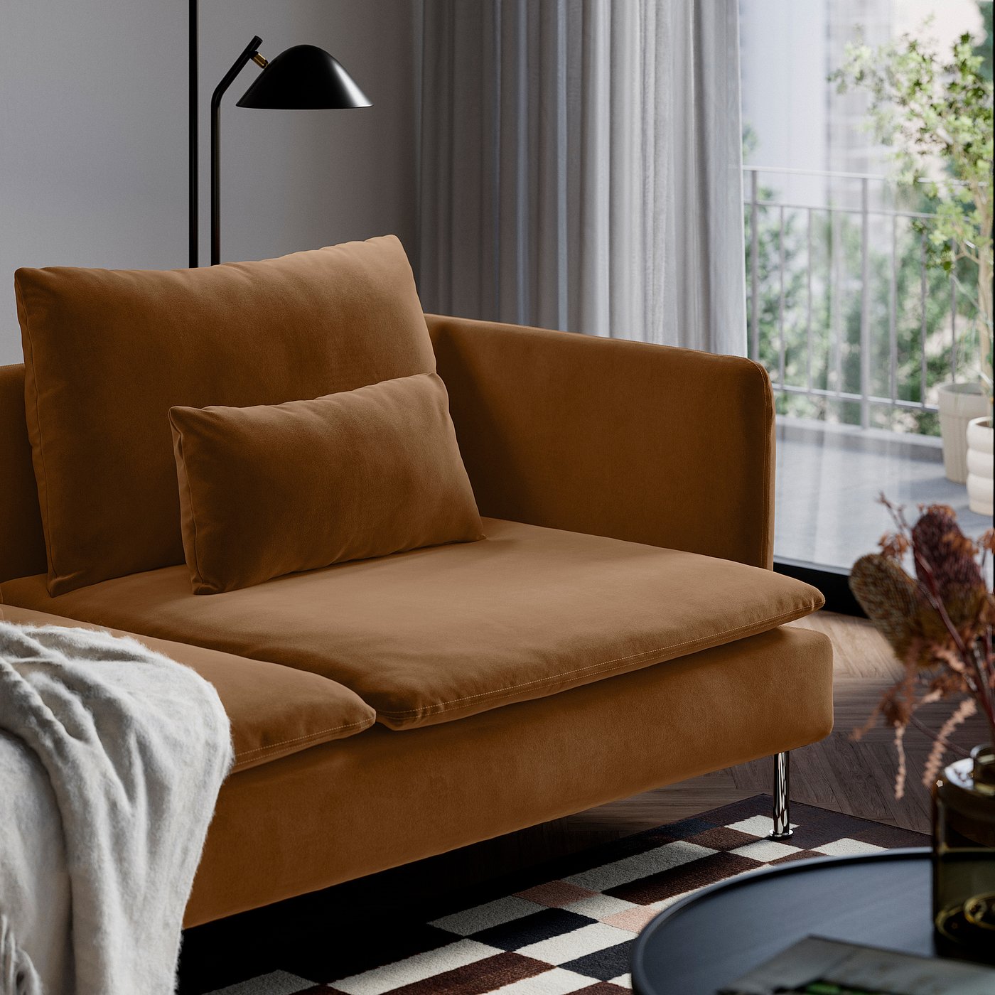 SÖDERHAMN 4-seat sofa, with chaise longue/Alhamn dark yellow-brown, 291 cm