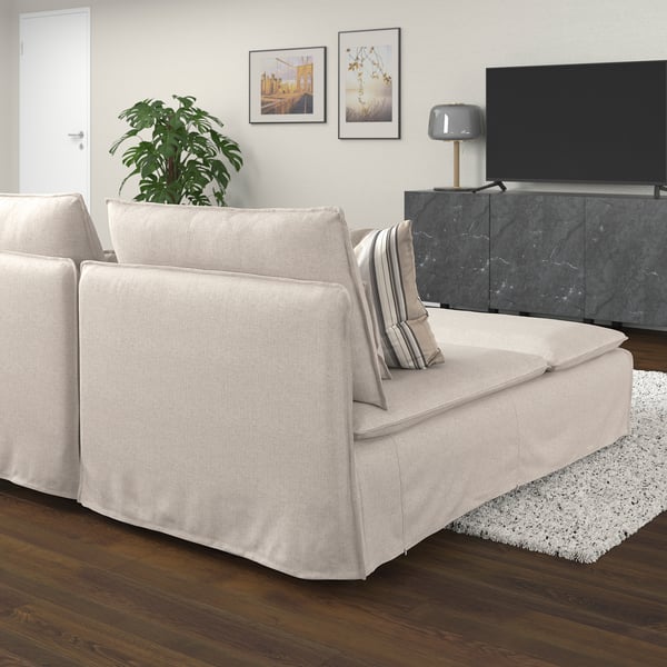 SÖDERHAMN 4-seat sofa with chaise longue, with open end Gransel/natural colour, 285 cm