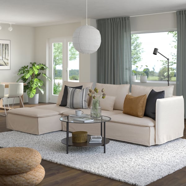 SÖDERHAMN 4-seat sofa with chaise longue, with open end Gransel/natural colour, 285 cm