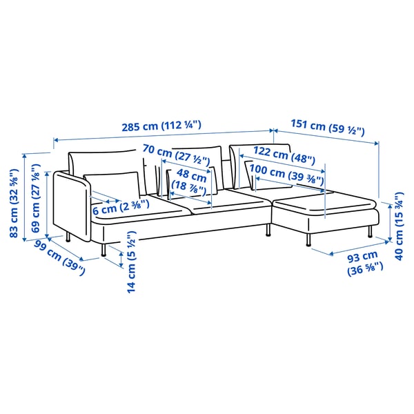 SÖDERHAMN 4-seat sofa with chaise longue, with open end Gransel/natural colour, 285 cm