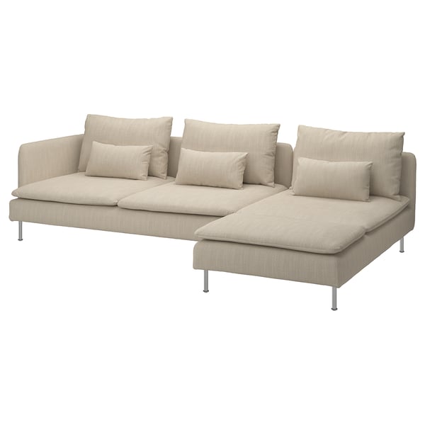 SÖDERHAMN 4-seat sofa with chaise longue, with open end/Hillared beige, 285 cm