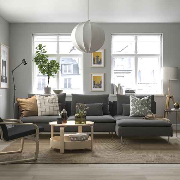 SÖDERHAMN 4-seat sofa with chaise longue, with open end/Tallmyra medium grey, 291 cm