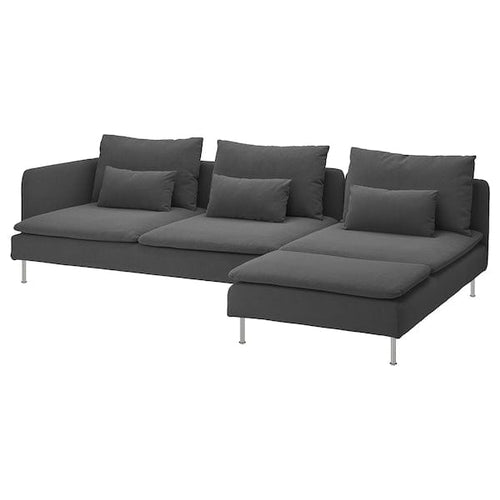 SÖDERHAMN 4-seat sofa with chaise longue, with open end/Tallmyra medium grey, 291x14x151 cm