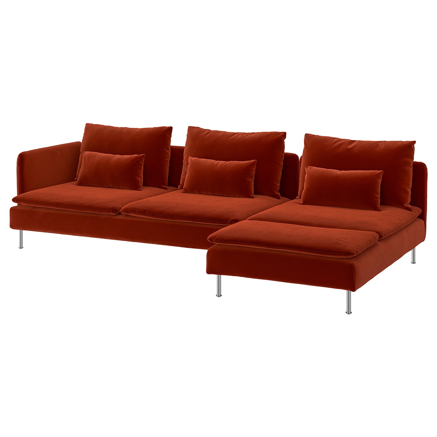 SÖDERHAMN 4-seat sofa with chaise longue, and open end/Alhamn deep orange-red, 285 cm