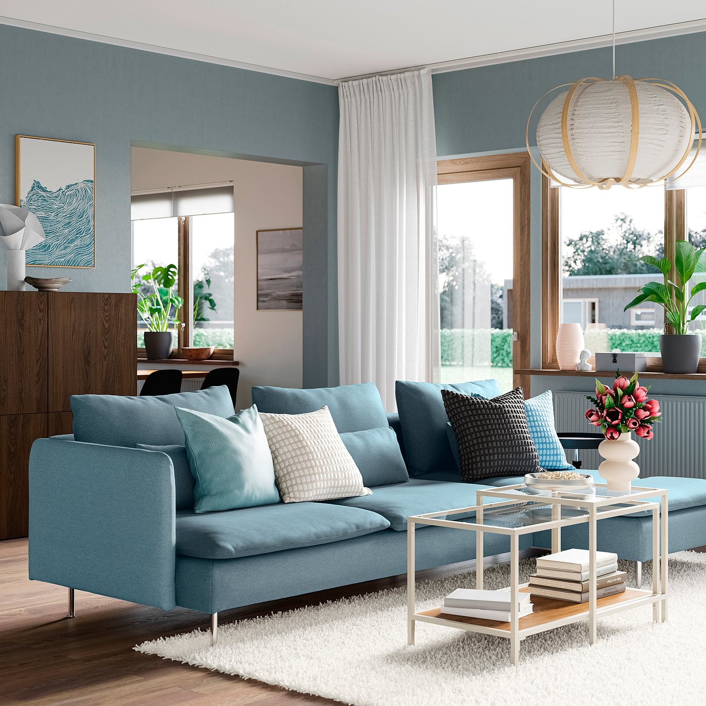 SÖDERHAMN 4-seat sofa with chaise longue, and open end/Fridtuna dark grey-blue, 285 cm