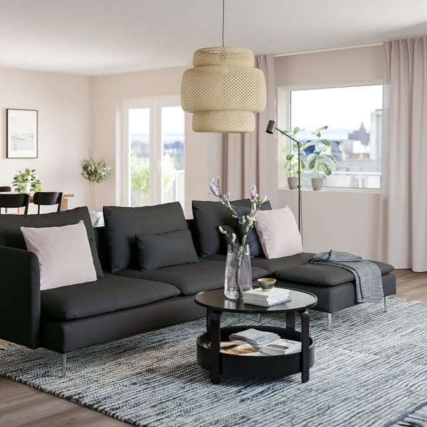 SÖDERHAMN 4-seat sofa with chaise longue, and open end Fridtuna/dark grey, 285 cm
