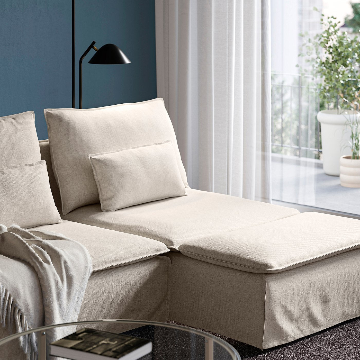 SÖDERHAMN 4-seat sofa with chaise longue, and open end/Gransel natural, 285 cm